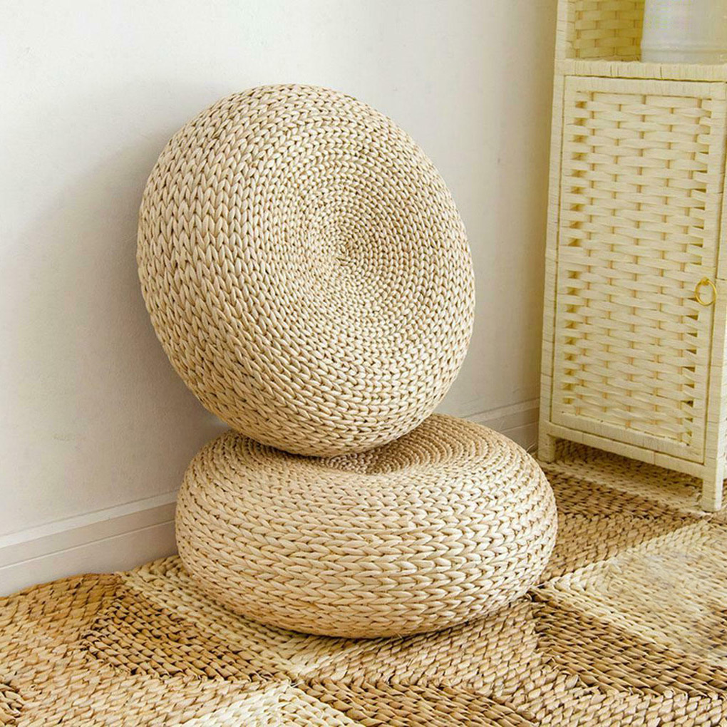Natural Straw Round Pouf Handm - Japanese Home Textiles ulasan dan harga