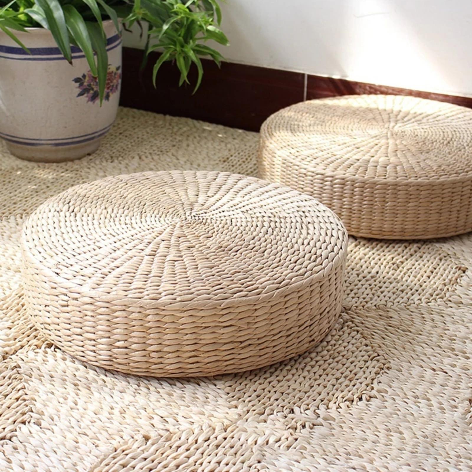 Natural Straw Round Pouf Handm - Japanese Home Textiles ulasan dan harga