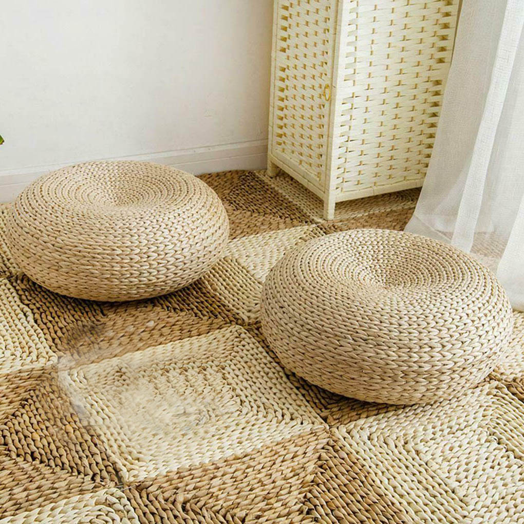 Natural Straw Round Pouf Handm - Japanese Home Textiles ulasan dan harga