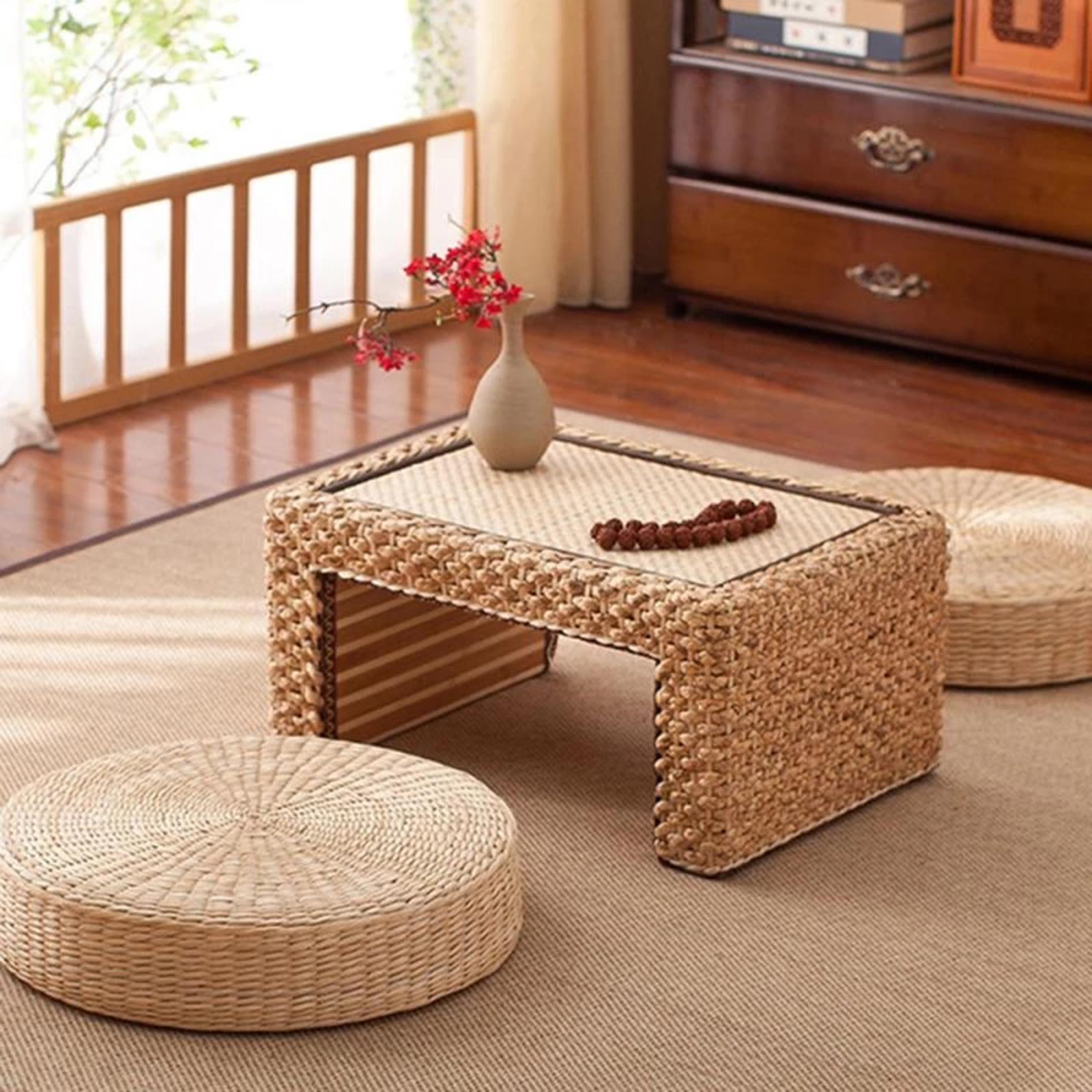 Natural Straw Round Pouf Handm - Japanese Home Textiles ulasan dan harga
