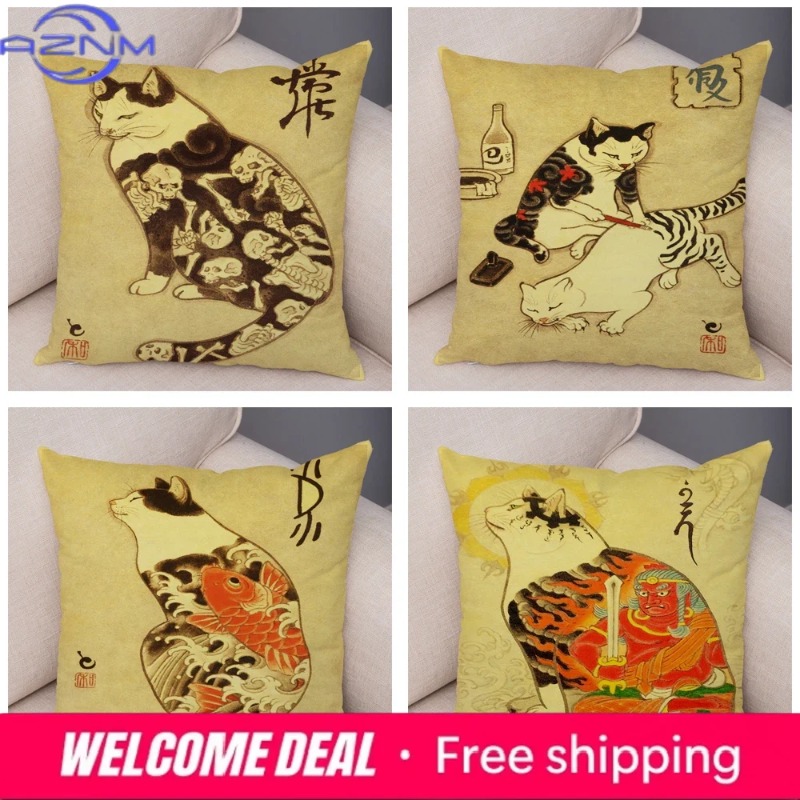 Vintage Japanese Samurai Cat T - Japanese Home Textiles ulasan dan harga