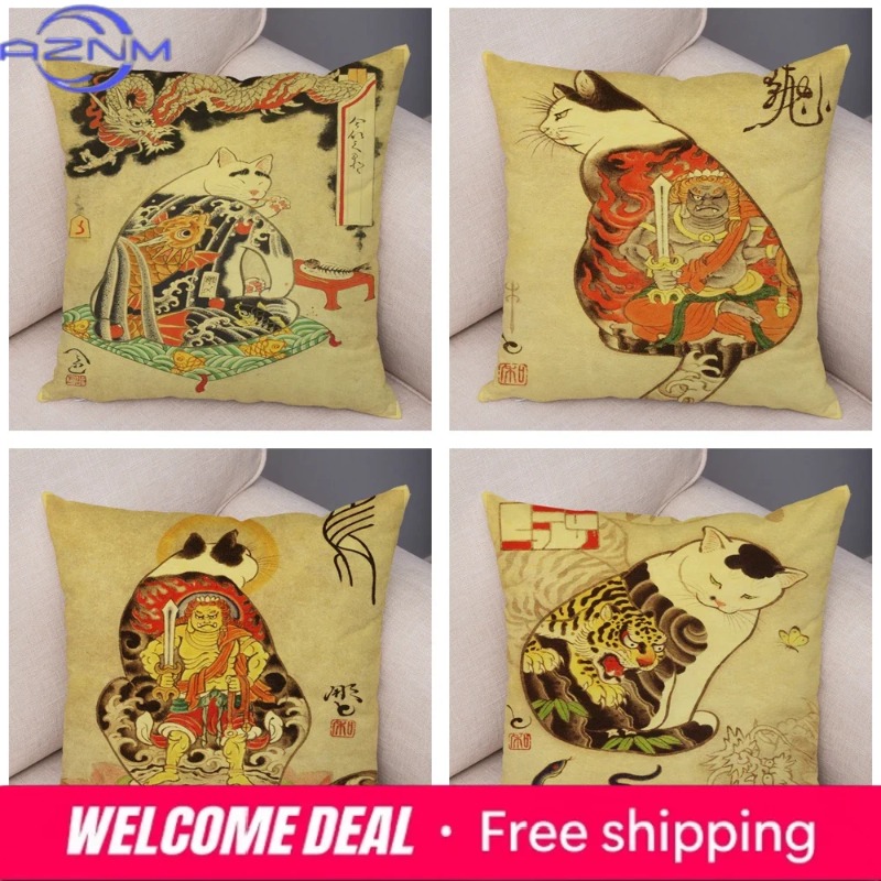 Vintage Japanese Samurai Cat T - Japanese Home Textiles ulasan dan harga